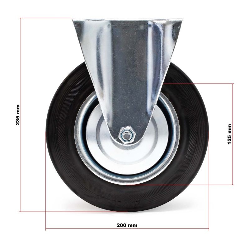 Kuljetuspyörät 4 kpl, 200 mm, täyskumi, metallivanne, 150 kg/kpl, musta