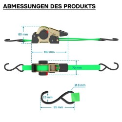 Automaattiset kuormakiinnityshihnat 4 kpl, 3 m x 25 mm, 320 daN, S-koukut, vihreä, PES-polyesteri