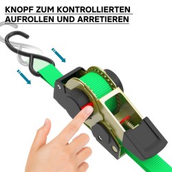Automaattiset kuormakiinnityshihnat 4 kpl, 3 m x 25 mm, 320 daN, S-koukut, vihreä, PES-polyesteri