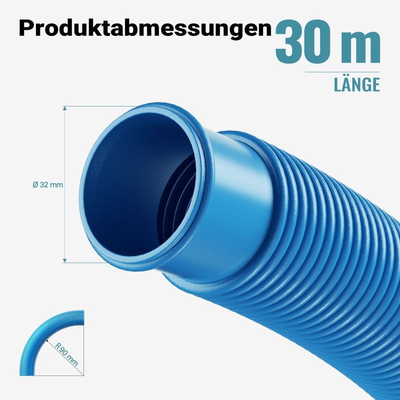 Uima-allasletku 30 m, 32 mm, sininen, liitosholkeilla