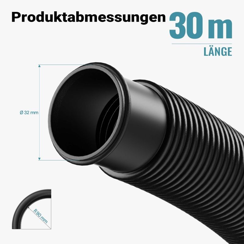 Uima-allasletku 30 m 32 mm, musta, PE, UV-suojattu