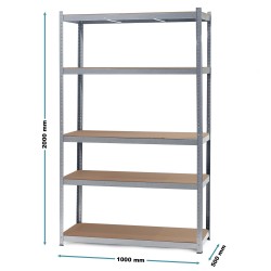 Raskashyllystö 100x50x200 cm 5 hyllytasoa 200 kg hylly sinkitty teräs ja MDF hopea
