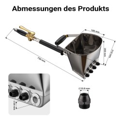 Rappauskone 6-10 bar, 8 mm suutin, 3,7 l suppilo, 72 cm, alumiini ja ruostumaton teräs