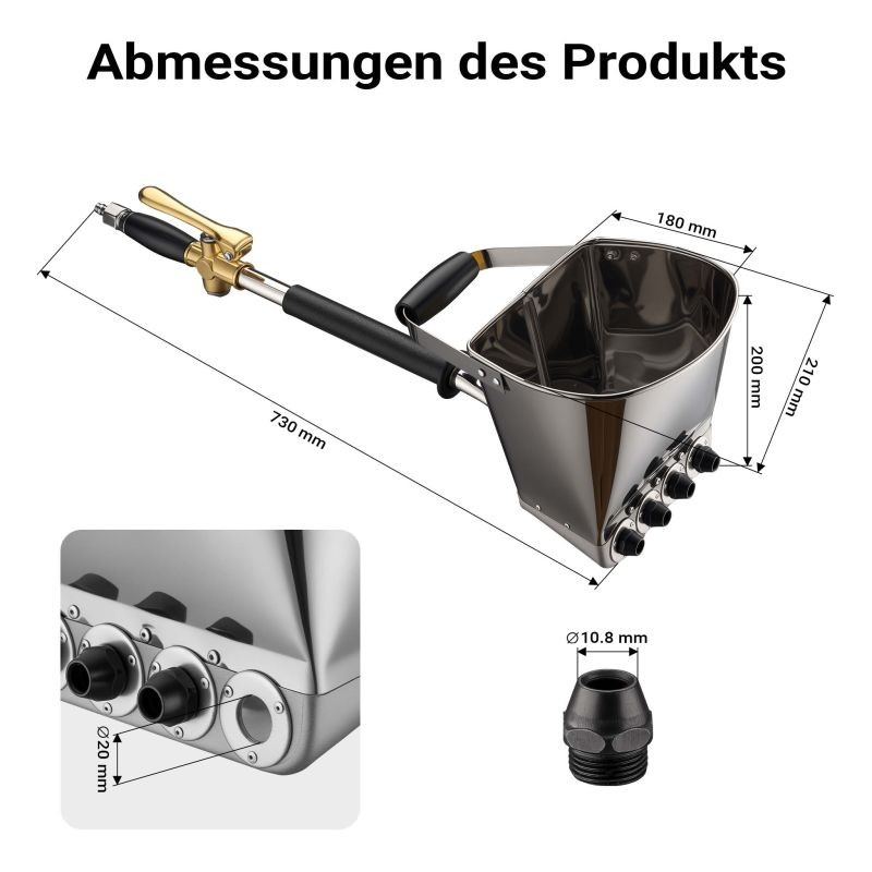 Rappauskone 6-10 bar, 8 mm suutin, 3,7 l suppilo, 72 cm, alumiini ja ruostumaton teräs