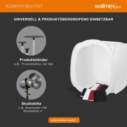 Walimex pro Pop up valokuvausteltta 75 x 75 x 75 cm tuotekuvaukseen taustakankaat ja kuljetuslaukku