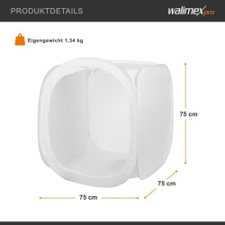 Walimex pro Pop-up-valokuvausteltta 75 x 75 x 75 cm tuotekuvaukseen, taustakankaat ja kuljetuslaukku