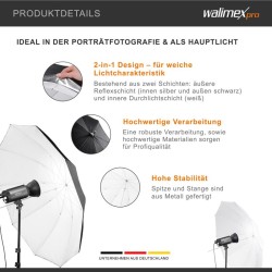 Walimex pro 2-in-1 heijastus- ja läpikuultava varjo 150 cm, 17656, valkoinen/hopea/musta