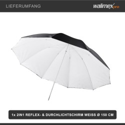 Walimex pro 2-in-1 heijastus- ja läpikuultava varjo 150 cm, 17656, valkoinen/hopea/musta