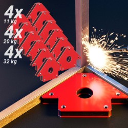 Hitsausmagneettisetti 12 kpl, 11 kg, 20 kg, 32 kg, 45°, 90°, 135°, punainen