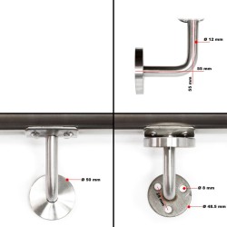 Kaide 150 cm harjattu V2A ruostumaton teräs 42 mm 2 kpl seinäkiinnikettä