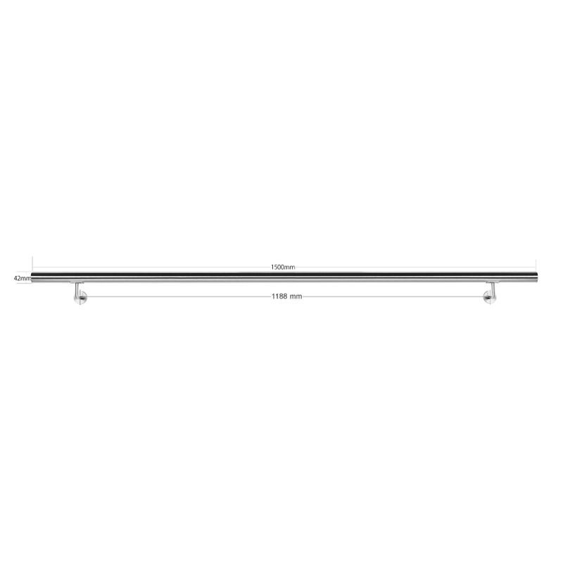 Kaide 150 cm, harjattu V2A-ruostumaton teräs, 42 mm, 2 kpl seinäkiinnikettä