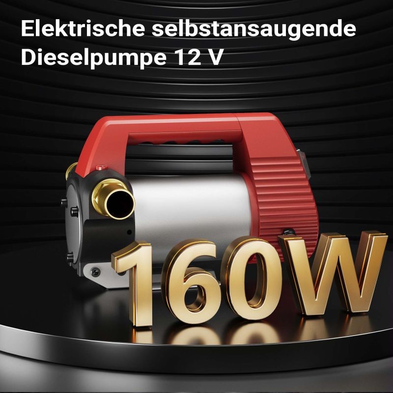 Diesel-, biodiesel- ja lämmitysöljyn siirtopumppu 12 V, 160 W, 40 l/min, itseimevä