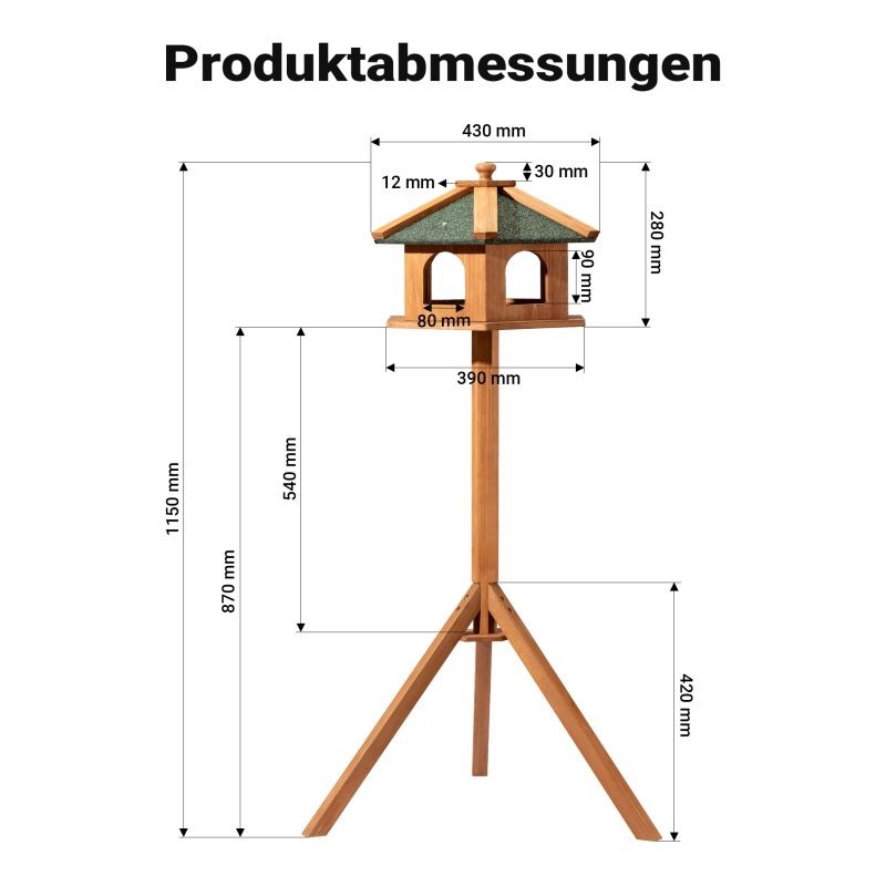 Toboli lintujen ruokintatupa 115 cm, kuusipuu, ruskea, kolmijalka