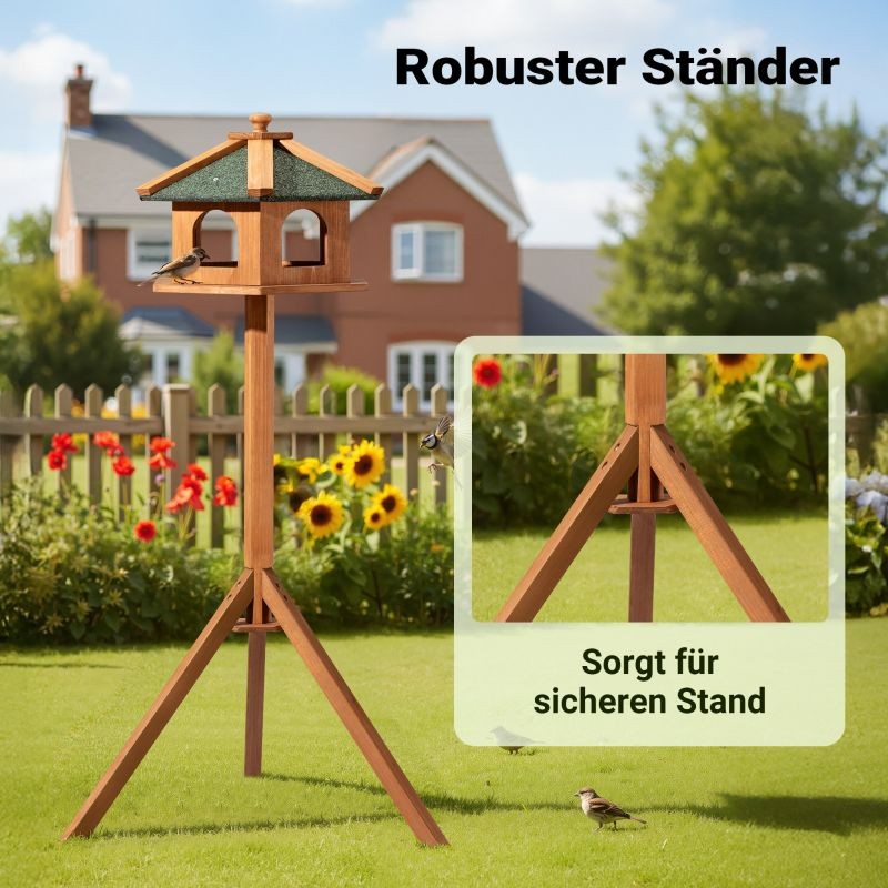 Toboli lintujen ruokintatupa 115 cm, kuusipuu, ruskea, kolmijalka