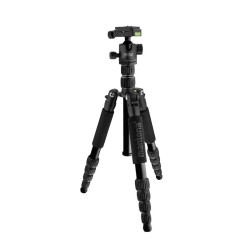 Mantona Light Traveller matkajalusta 131,5 cm, musta, alumiini, 5 kg kantavuus, pallopää ja monopod-toiminto