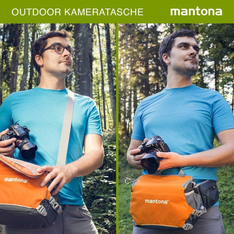 Mantona elementsPro 20 kameralaukku, oranssi, DSLR- ja järjestelmäkameroille, vyötärölaukku, sadesuojalla
