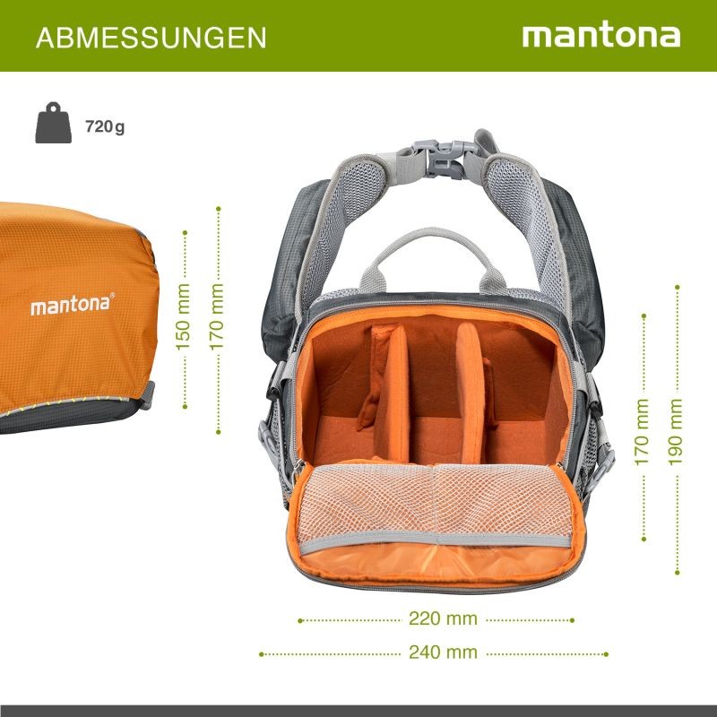 Mantona elementsPro 20 kameralaukku, oranssi, DSLR- ja järjestelmäkameroille, vyötärölaukku, sadesuojalla