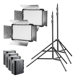 Walimex pro LED 500 Versalight LED paneelivalaisinsarja 2 kpl 32 W 5600 K 2 kpl jalustaa ja 4 kpl akkua