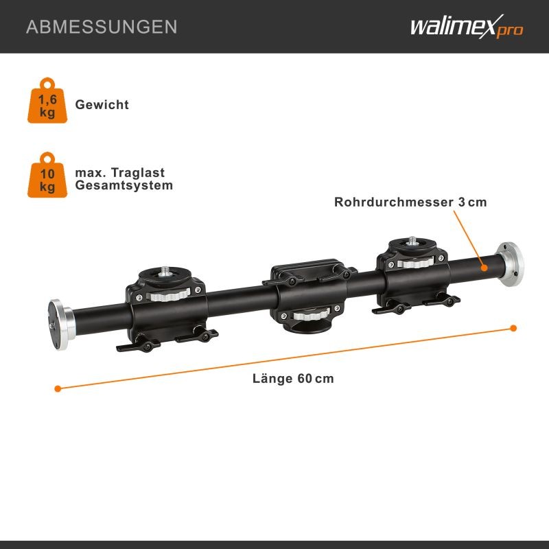 Walimex pro WT-628 jatkovarsi 60 cm, jalustalle, jopa 4 laitetta, alumiini