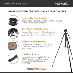 Walimex FW-3970 Semi-Pro kamerajalusta neulapäällä, max 172 cm, kantavuus 4 kg