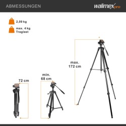 Walimex FW-3970 Semi-Pro kamerajalusta neulapäällä, max 172 cm, kantavuus 4 kg