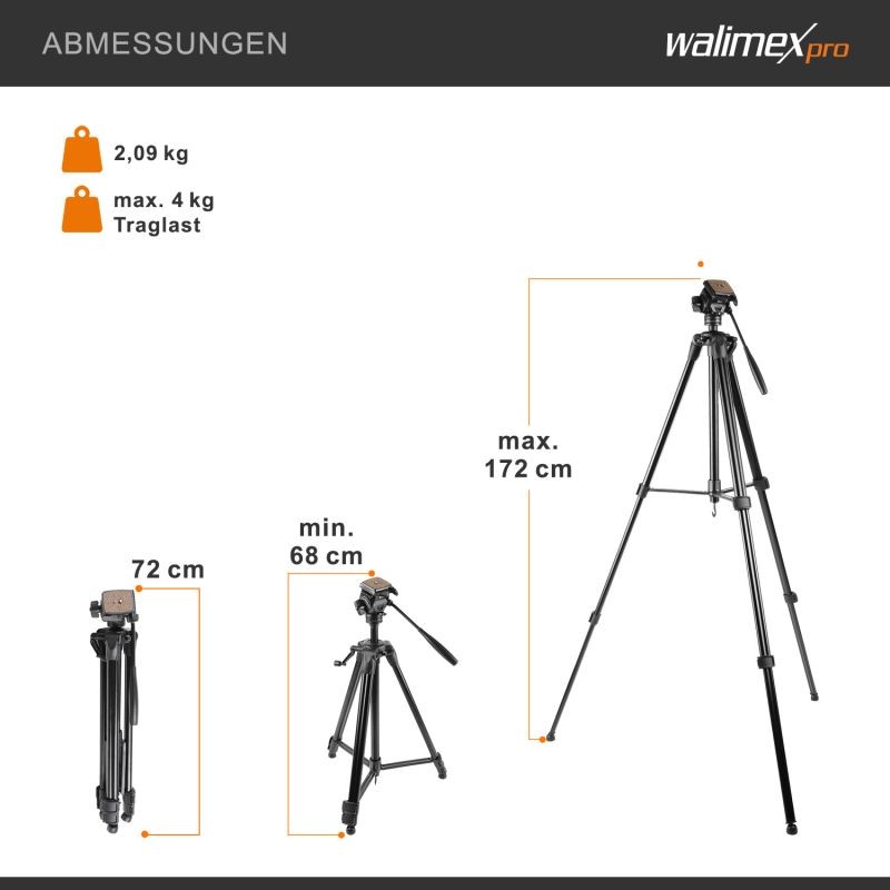 Walimex FW-3970 Semi-Pro kamerajalusta neulapäällä, max 172 cm, kantavuus 4 kg