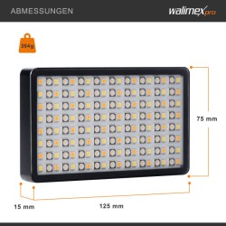 Walimex pro Rainbow Pocket LED-RGB videovalaisin, RGBWW, 3000–6500 K, akku, USB-C, App-ohjaus