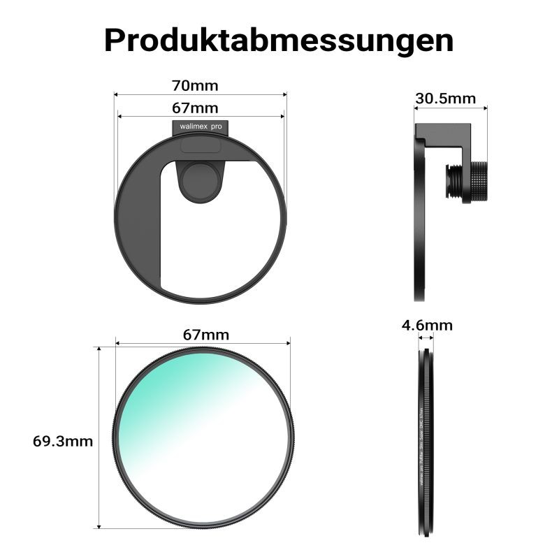 Walimex pro suodatinpidike 67 mm älypuhelimelle, polarisaatiosuodatin 67 mm ja Cold Shoe -kiinnike