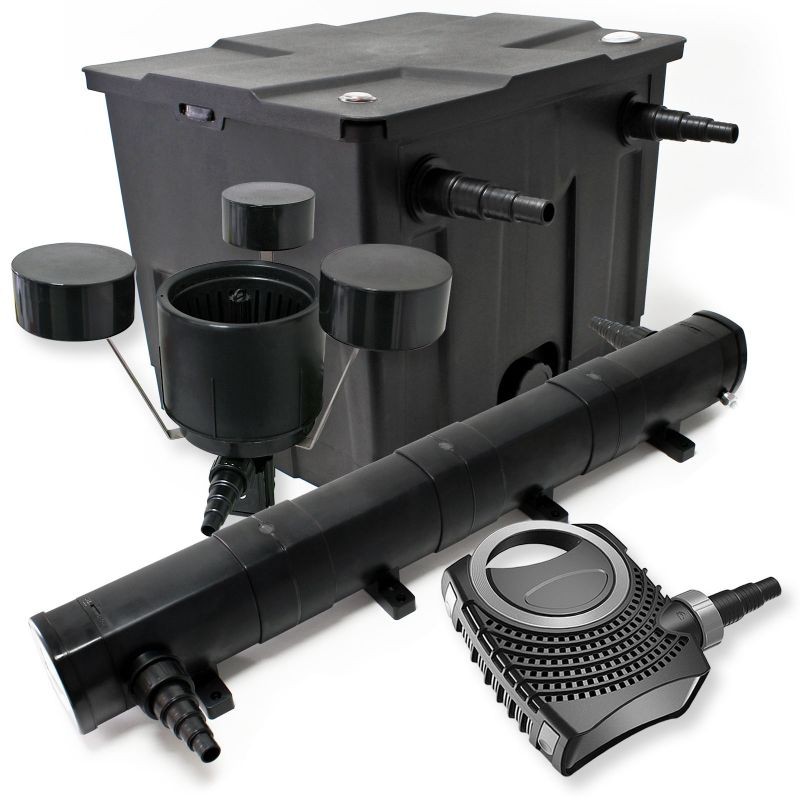 Lampisuodatinsetti: CBF-350 12000 l, NEO-10000 pumppu 10000 l/h, SunSun CUV-272 UVC 72W, CSP-250 pintaskimmer