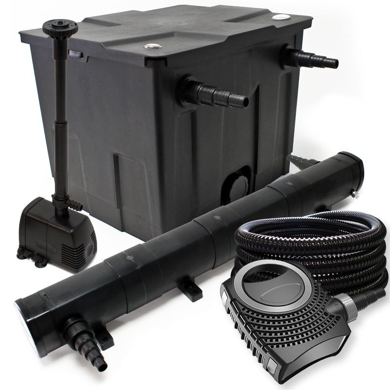 Lampisetti: CBF-350 suodatin 12000 l, NEO-10000 pumppu 10000 l/h, CUV-272 UV-selkeytin 72 W, 25 m letku 25 mm