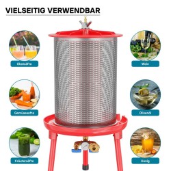 Vesipaineella toimiva mehupresse 20 l 3 bar ruostumaton teräs