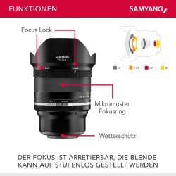 Samyang MF 14mm F2,8 MK2 laajakulmaobjektiivi, manuaalitarkennus, Sony E / FE, Full Frame/APS-C