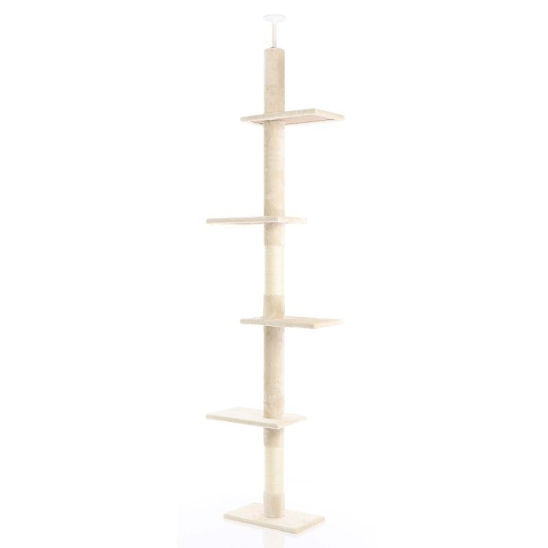 Fudajo Kiipeilypuu 230–276 cm, beige, 4 tasoa, lattia- ja kattokiinnitys, sisal