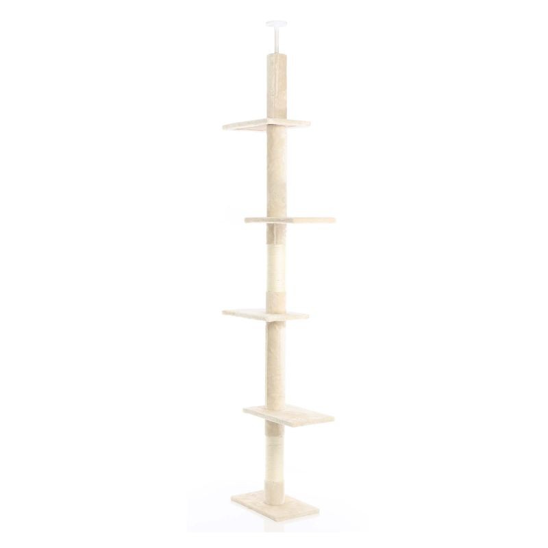 Fudajo Kiipeilypuu 230–276 cm, beige, 4 tasoa, lattia- ja kattokiinnitys, sisal