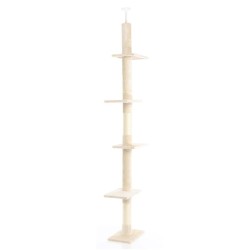 Fudajo Kiipeilypuu 230–276 cm, beige, 4 tasoa, lattia- ja kattokiinnitys, sisal