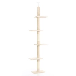 Fudajo Kiipeilypuu 230–276 cm, beige, 4 tasoa, lattia- ja kattokiinnitys, sisal