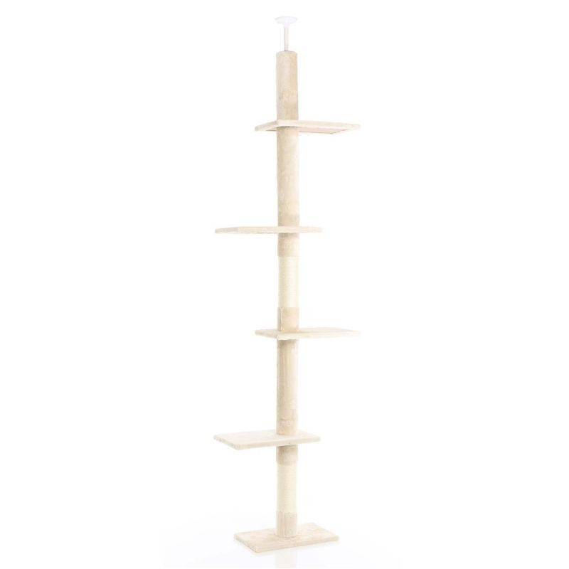 Fudajo Kiipeilypuu 230–276 cm, beige, 4 tasoa, lattia- ja kattokiinnitys, sisal