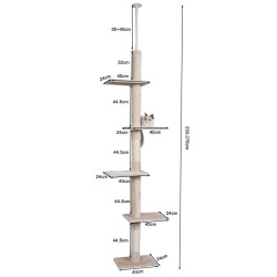 Fudajo Kiipeilypuu 230–276 cm, beige, 4 tasoa, lattia- ja kattokiinnitys, sisal
