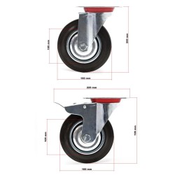 Siirtopyöräsarja 160 mm, 4 kpl, kokumi, 130 kg/pyörä, 2x jarrullinen ja 2x jarruton kääntyvä pyörä