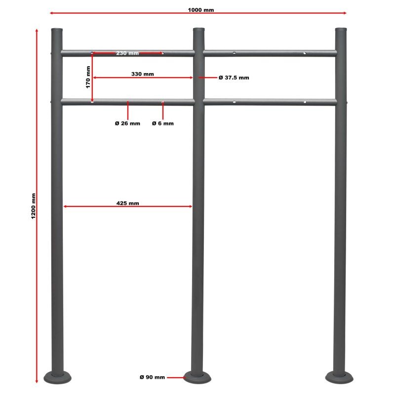 Postilaatikoiden kaksoisteline, antrasiitti, 1200 x 1000 mm, sinkitty teräs