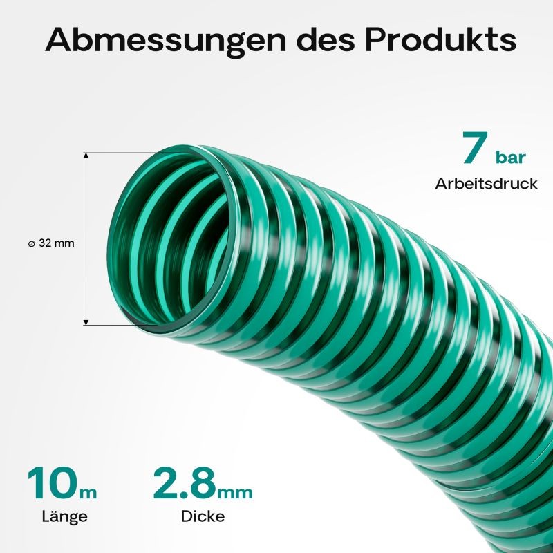 Imu- ja painesletku 32 mm, 10 m, PVC, vihreä