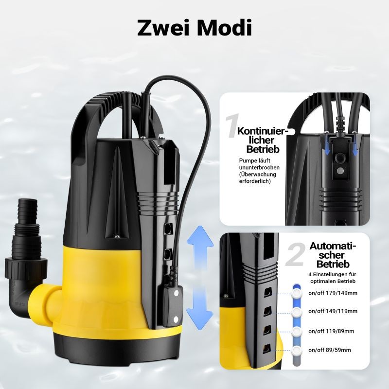 Uppopumppu 550 W, 11 500 l/h, nostokorkeus 8,5 m, syvyys 7 m, sensori ja 2 käyttötilaa