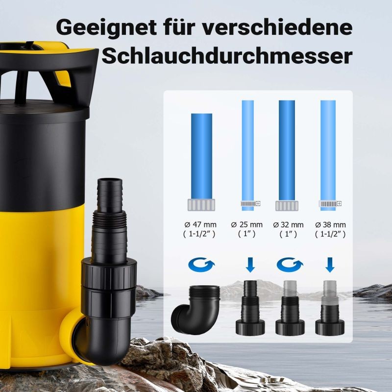 3-in-1-uppopumppu 400 W, 8000 l/h, matalaimu 1 mm, kellukskytkin, puhtaan ja likaisen veden pumppu