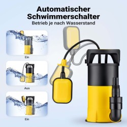 3-in-1-uppopumppu 400 W, 8000 l/h, matalaimu 1 mm, kellukskytkin, puhtaan ja likaisen veden pumppu