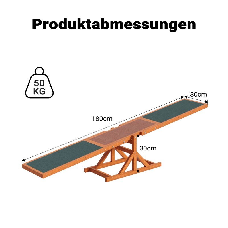 Agility-keinulauta koirille 180x30x30 cm, kuusipuu, oranssi
