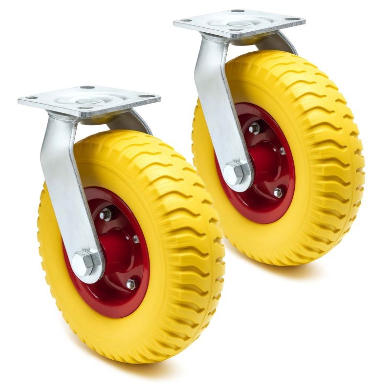 Kääntyvät kuljetuspyörät 2 kpl, Ø220 mm, leveys 58 mm, 100 kg/pyörä, keltainen, PU-täyskumi