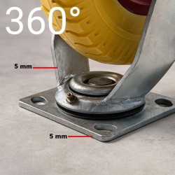 Kääntyvät kuljetuspyörät 2 kpl, Ø220 mm, leveys 58 mm, 100 kg/pyörä, keltainen, PU-täyskumi