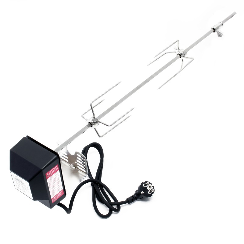 Moottoroitu rotisserie-grillivarras 70 cm, ruostumaton teräs, 230 V, 2 liha-kiinnikettä