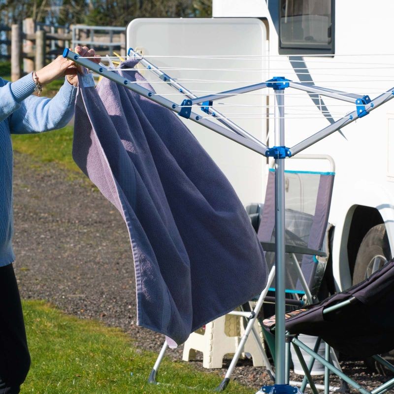 Siirrettävä alumiininen pyykkiteline 16 m, 155 cm, kokoontaitettava, hopea, camping ja matkailuauto