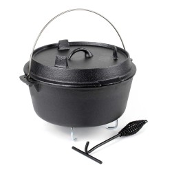 Dutch Oven valurautapata 9 l alusta ja kansinostin nuotiotulelle ja retkeilyyn